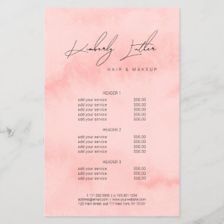 Modern blush pink watercolor makeup & hair flyer