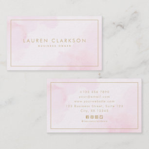 Modern Blush Pink Watercolor , social media icons Business Card