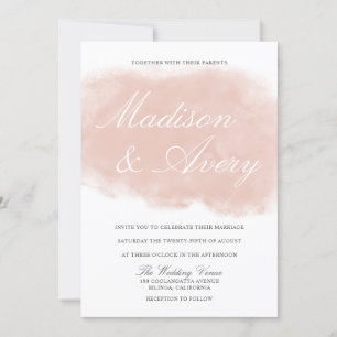 Modern Blush Pink Watercolor Splash Wedding Invitation