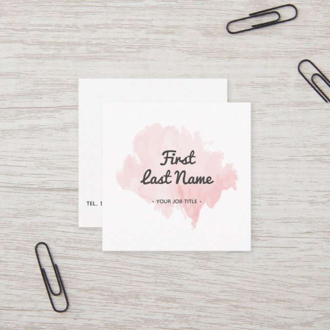 Modern Blush Pink Watercolor Square Business Card (Front/Back In Situ)