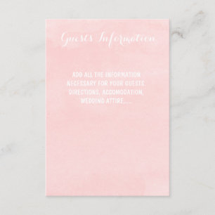 Modern blush pink watercolor wedding guest info enclosure card