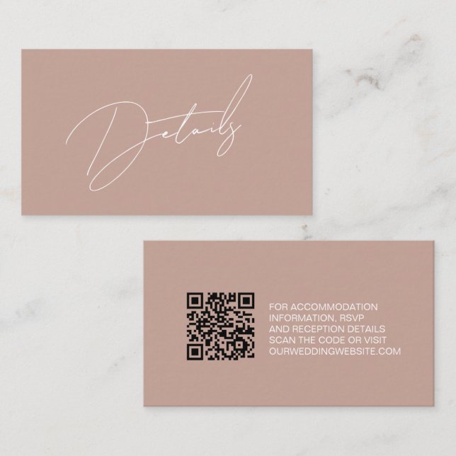 Modern Blush Pink Wedding Details Script  Enclosure Card (Front/Back)