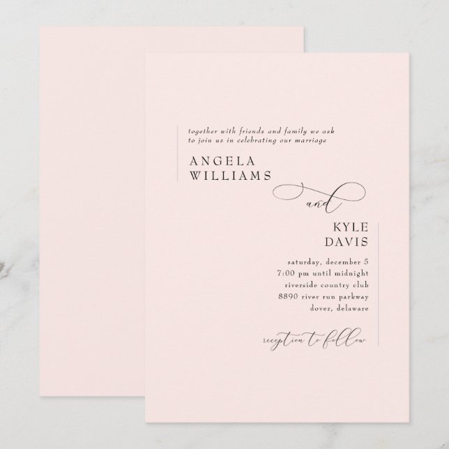 Modern Blush Pink Wedding Invitation (Front/Back)