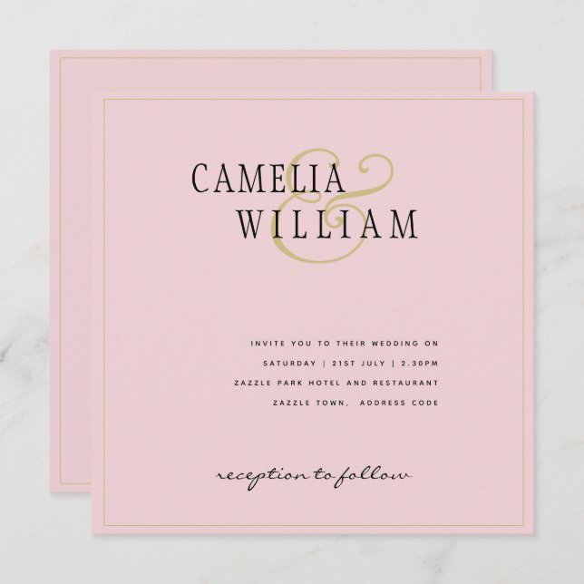 Modern Blush Pink Wedding Invitation (Front/Back)