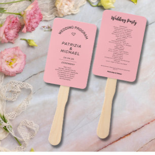 Modern Blush Pink Wedding  Program Hand Fan