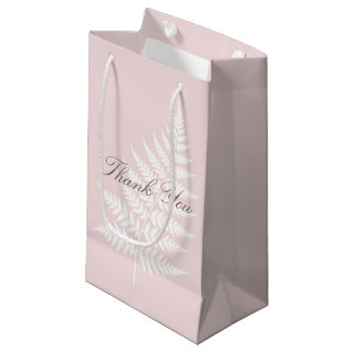 Modern Blush Pink White Fern Thank You Small Gift Bag