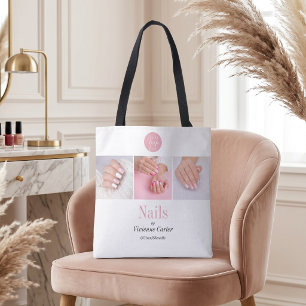 Modern Blush Pink White Logo Photo Nail Salon Tote Bag