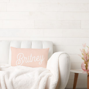 Modern Blush Pink White Monogram and Name Lumbar Cushion