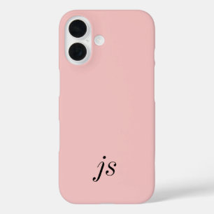 Modern Blush Pink White Monogram Name iPhone 16 Case
