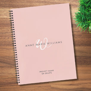 Modern Blush Pink White Script Monogram Notebook