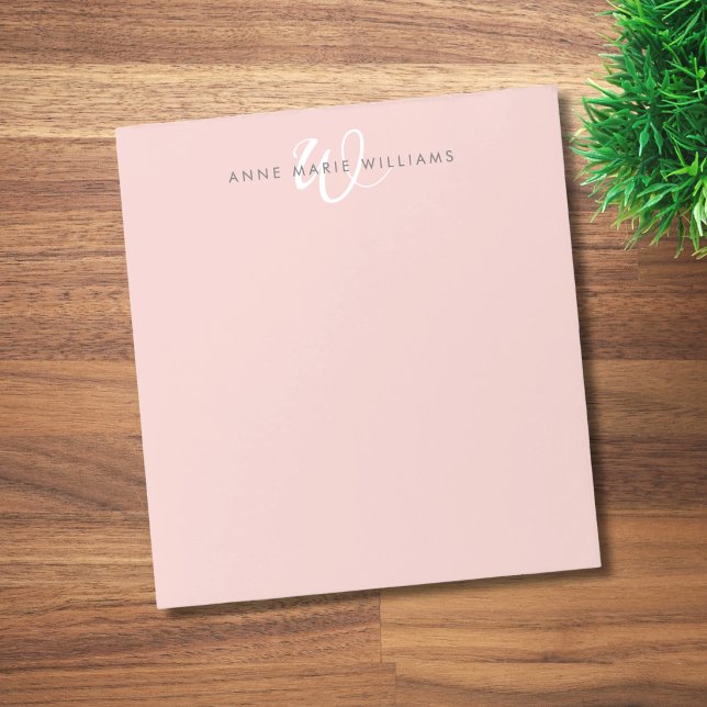 Modern Blush Pink White Script Monogram Notepad (Creator Uploaded)
