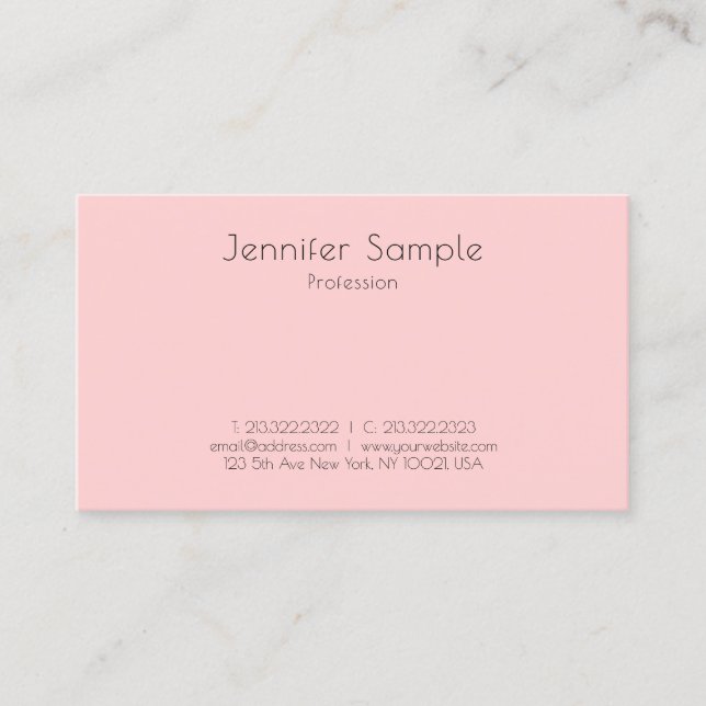 Modern Blush Pink White Simple Template Elegant Business Card (Front)