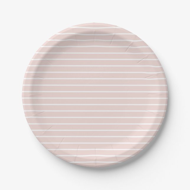 Modern blush pink white stripes Elegant chic cute Paper Plate (Front)
