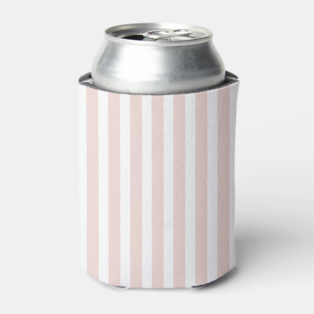 Modern blush pink white vertical stripes chic can cooler (Can Front)