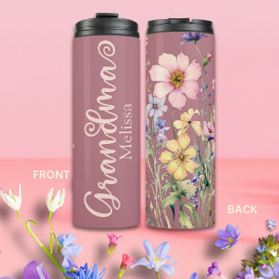 Modern Blush Pink Wild Flowers Grandma Thermal Tumbler