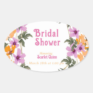 Modern blush pink wildflower #2 bridal shower oval sticker