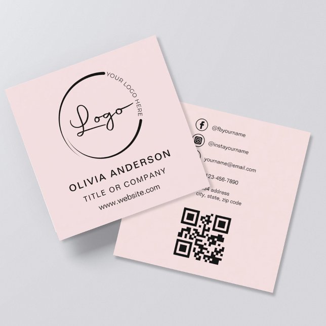 Modern Blush Pink with QR Code Social Media Square Business Card (Creator Uploaded)