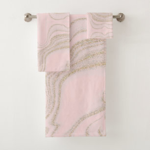 Modern blush pink yellow abstract marble pattern bath towel set