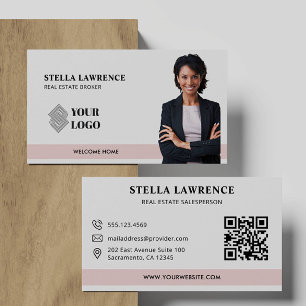 Modern BLUSH Professional Real Estate Agent Photo Business Card
