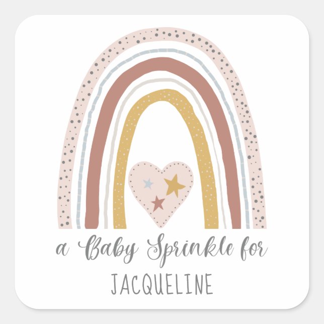 Modern Blush Rainbow Baby Girl Sprinkle Shower Square Sticker (Front)