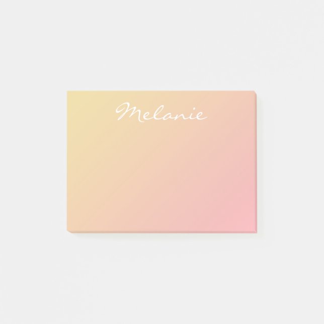 Modern Blush Rose Coral Gold Ombre Script Post-it Notes (Front)