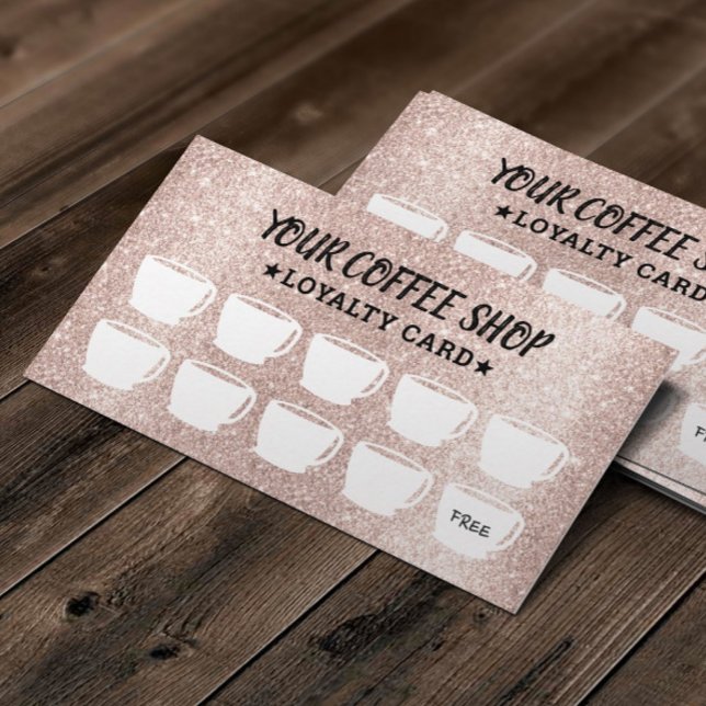 Modern Blush Rose Gold Coffee Cups Coffee  Loyalty Card (Creator Uploaded)