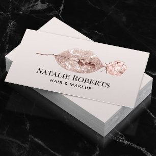 Modern Blush Rose Gold Flower & Lips Beauty Salon  Business Card