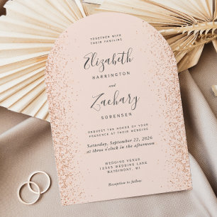 Modern Blush Rose Gold Glitter Arch Wedding Invitation