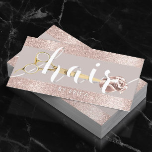 Modern Blush Rose Gold Glitter Hair Stylist Salon Business Card