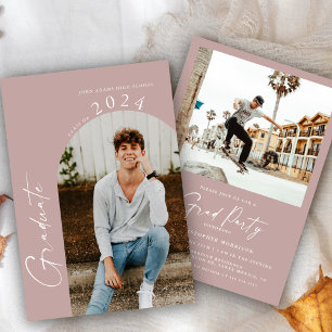 Modern Blush Rose Minimal Photo Graduation Party  Invitation