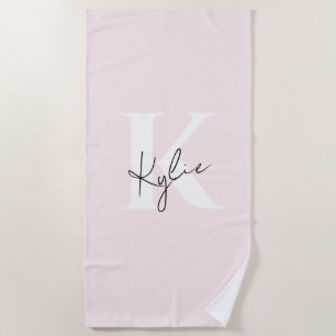 Modern Blush Rose Personalised Monogram Name - Beach Towel