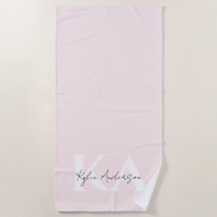 Modern Blush Rose Personalised Monogram Name -  Beach Towel