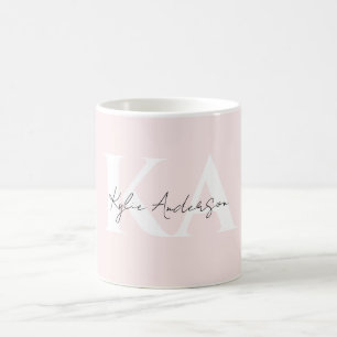 Modern Blush Rose Personalised Monogram Name - Coffee Mug