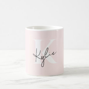 Modern Blush Rose Personalised Monogram Name -  Coffee Mug