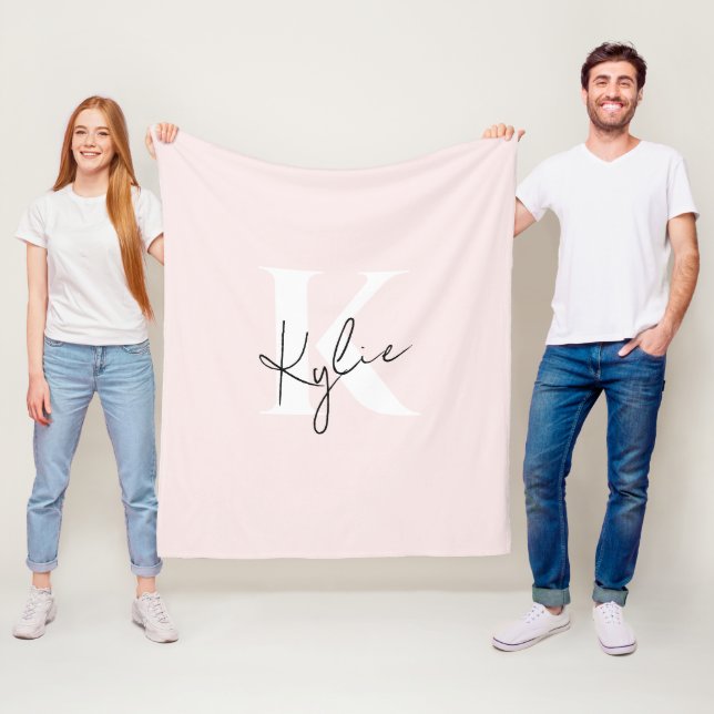 Modern Blush Rose Personalised Monogram Name -  Fleece Blanket (In Situ)