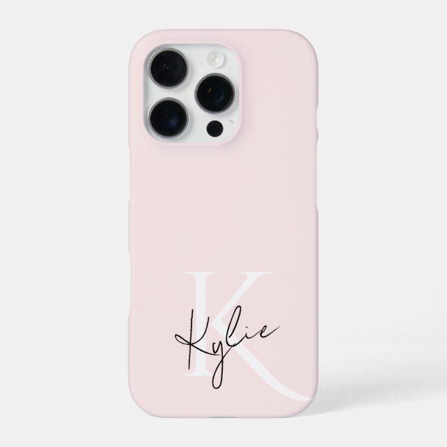 Modern Blush Rose Personalised Monogram Name -  iPhone Case (Back)