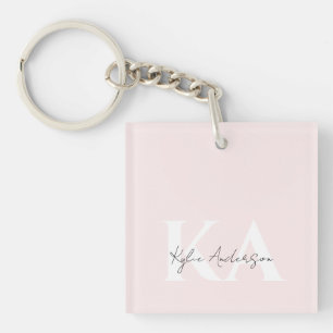 Modern Blush Rose Personalised Monogram Name -  Key Ring