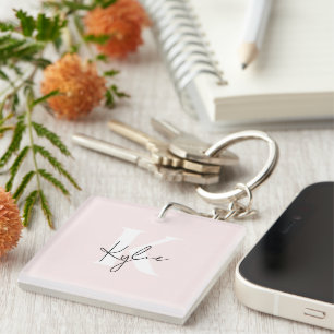 Modern Blush Rose Personalised Monogram Name -  Key Ring