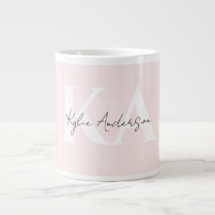 Modern Blush Rose Personalised Monogram Name -  Large Coffee Mug