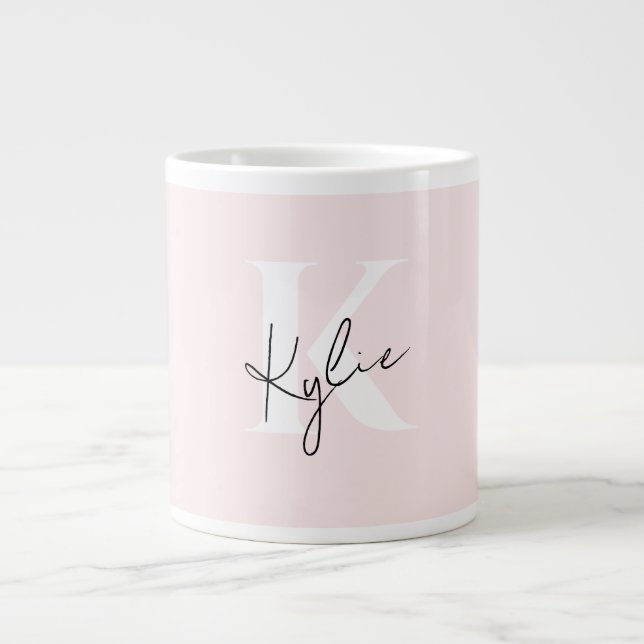 Modern Blush Rose Personalised Monogram Name -  Large Coffee Mug (Front)