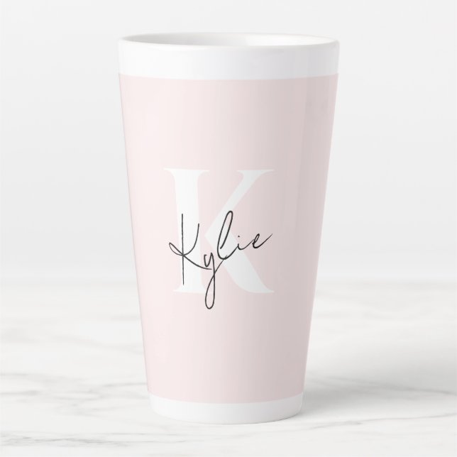 Modern Blush Rose Personalised Monogram Name -  Latte Mug (Front)