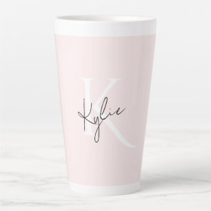 Modern Blush Rose Personalised Monogram Name -  Latte Mug