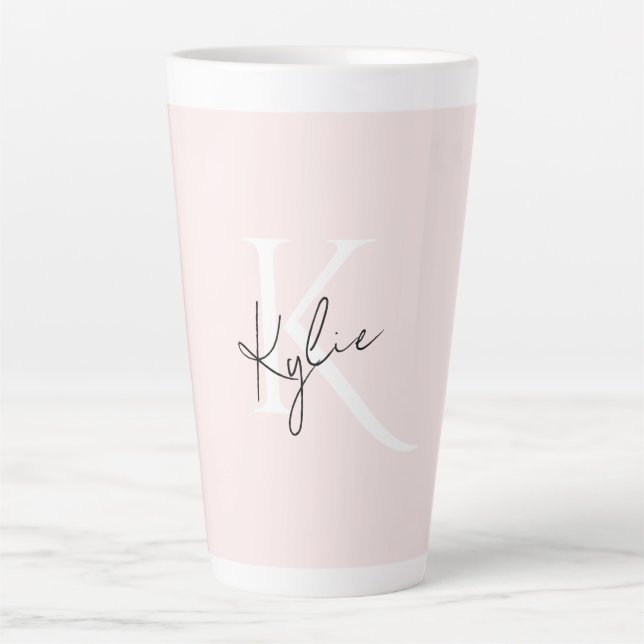 Modern Blush Rose Personalised Monogram Name -  Latte Mug (Front)