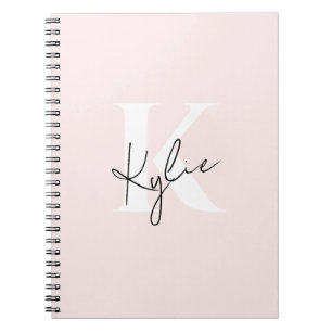 Modern Blush Rose Personalised Monogram Name -  Notebook