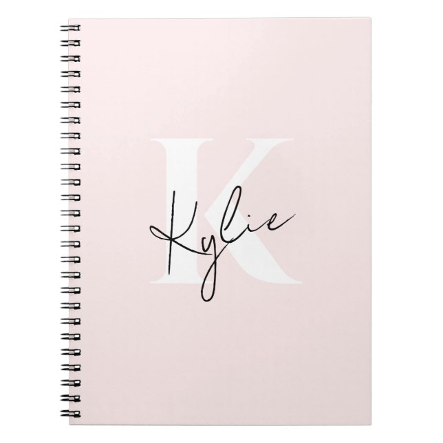 Modern Blush Rose Personalised Monogram Name -  Notebook (Front)