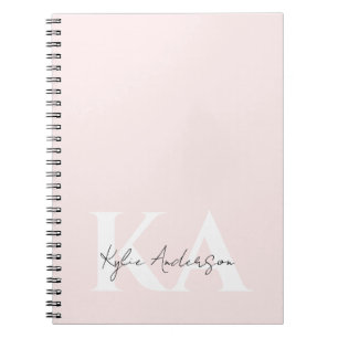 Modern Blush Rose Personalised Monogram Name -  Notebook