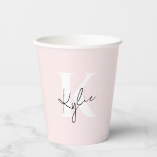 Modern Blush Rose Personalised Monogram Name - Paper Cups