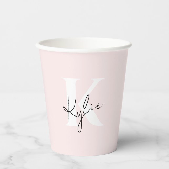 Modern Blush Rose Personalised Monogram Name -  Paper Cups (Front)