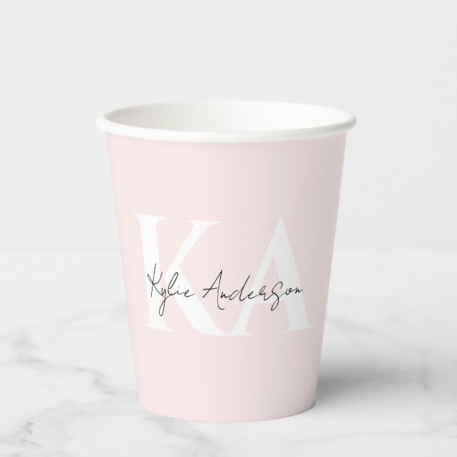Modern Blush Rose Personalised Monogram Name -  Paper Cups (Front)