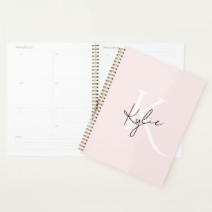 Modern Blush Rose Personalised Monogram Name -  Planner